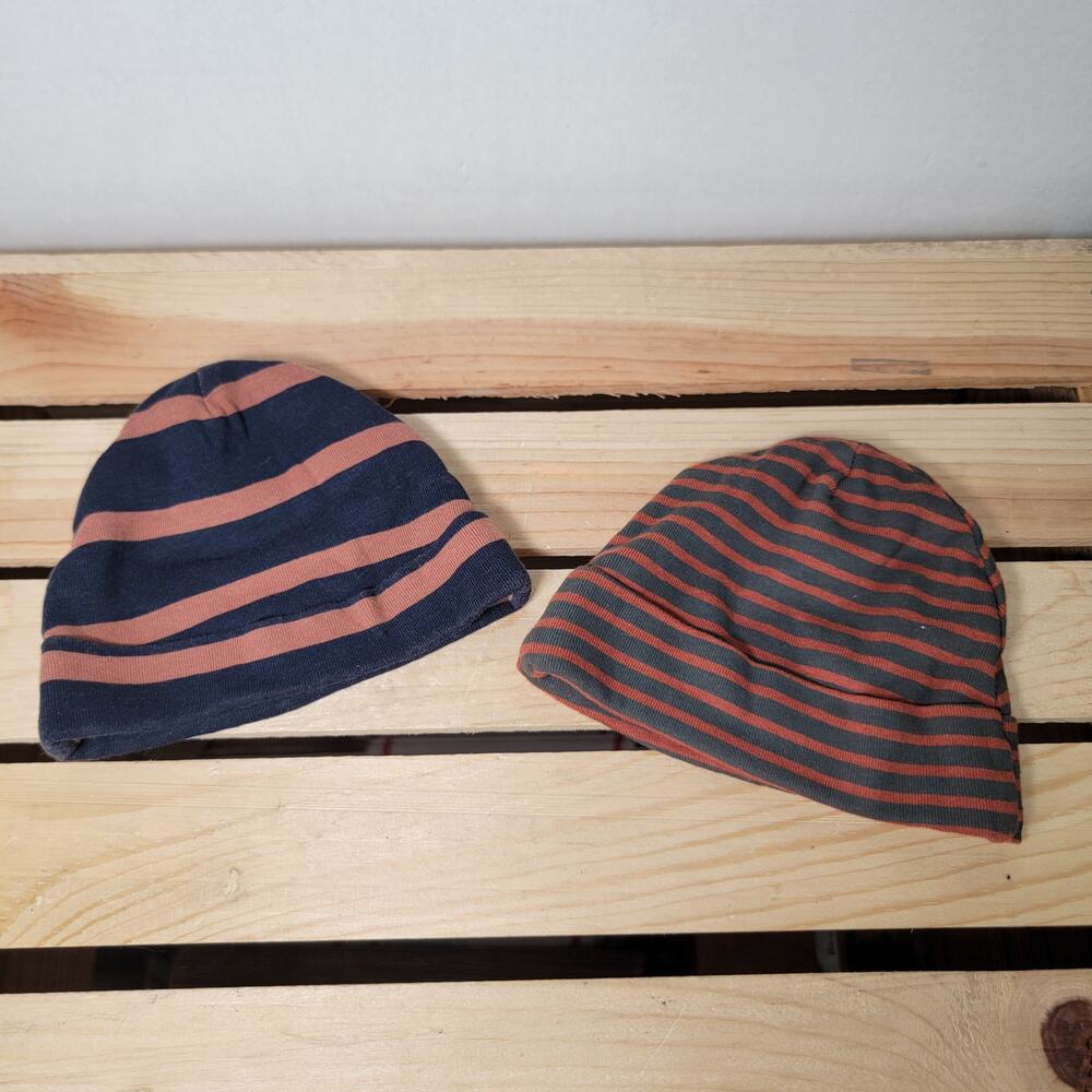 Set of 2 Gerber Infant Hats Dark Striped - 0-6m